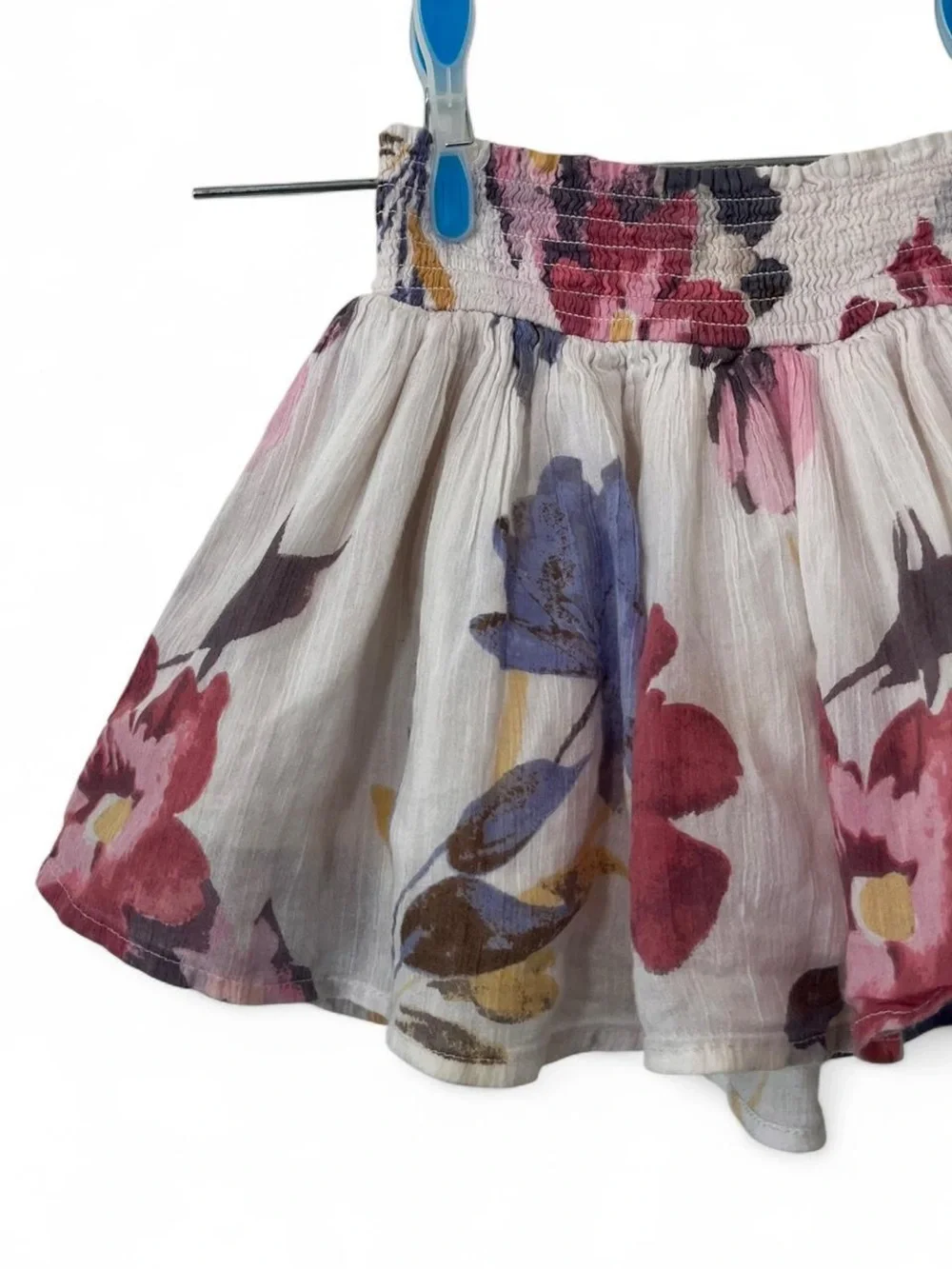 3T Girl 100% Cotton Floral Skirt Smock Stretch Waist Boho Cottage Pleated Flowy